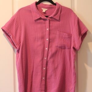 Caslon Pink Crinkled Cotton Short Sleeve Blouse – Size L